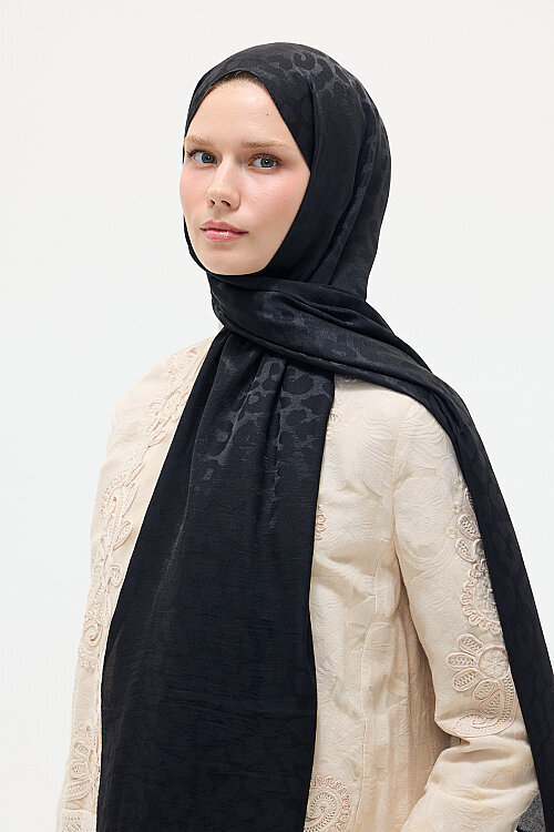 İtalyan Jakar Şal Leopar Desen - Siyah - Camellia Scarfs (1)