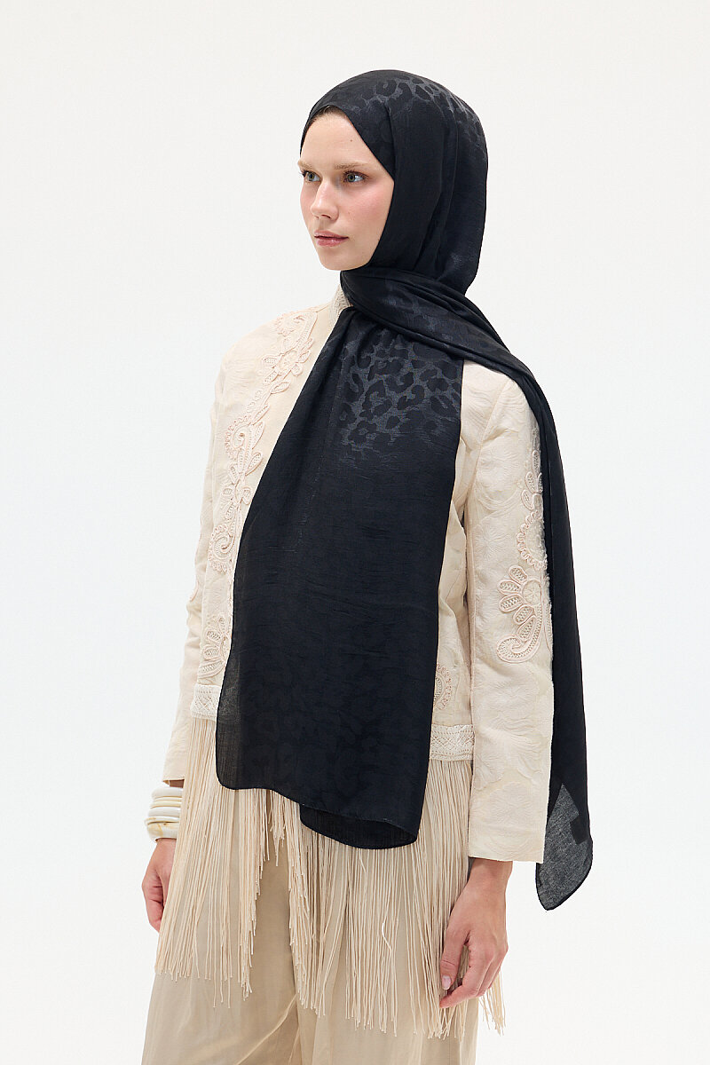 İtalyan Jakar Şal Leopar Desen - Siyah - 3