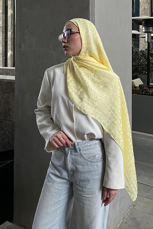 İtalyan Jakar Şal Halka Desen - Tereyağ Sarısı - Camellia Scarfs (1)