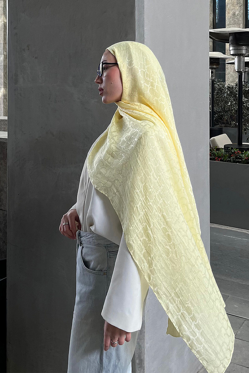 İtalyan Jakar Şal Halka Desen - Tereyağ Sarısı - 3