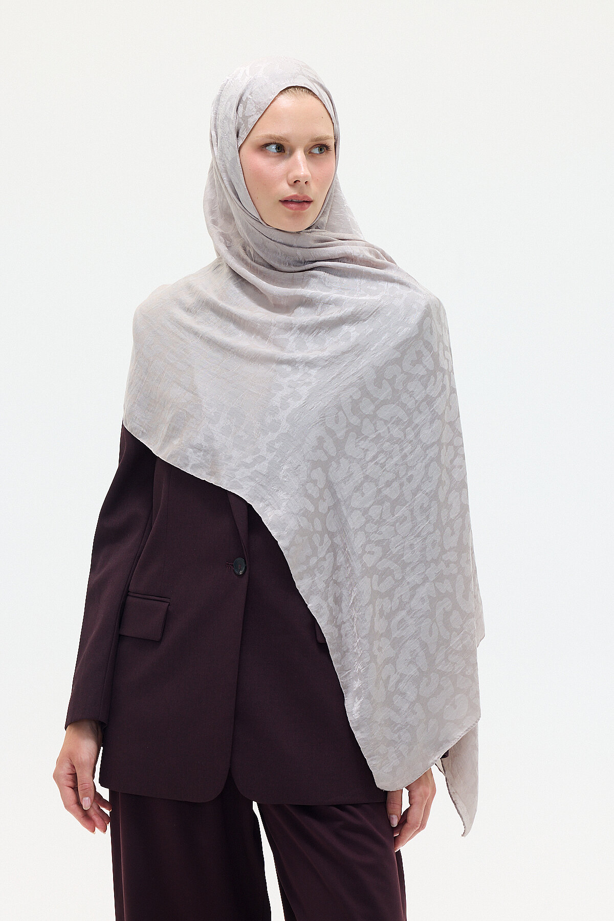 İtalyan Jakar Şal Leopar Desen - Vizon - Camellia Scarfs