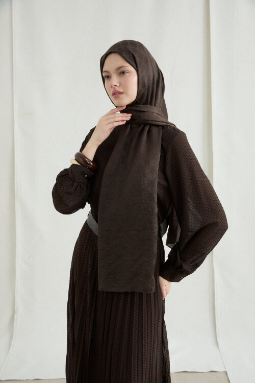 İtalyan Jakar Şal Monogram Desen - Acı Kahve - Camellia Scarfs