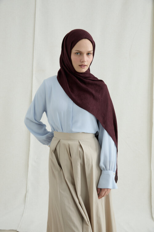 İtalyan Jakar Şal Monogram Desen - Bordo - Camellia Scarfs