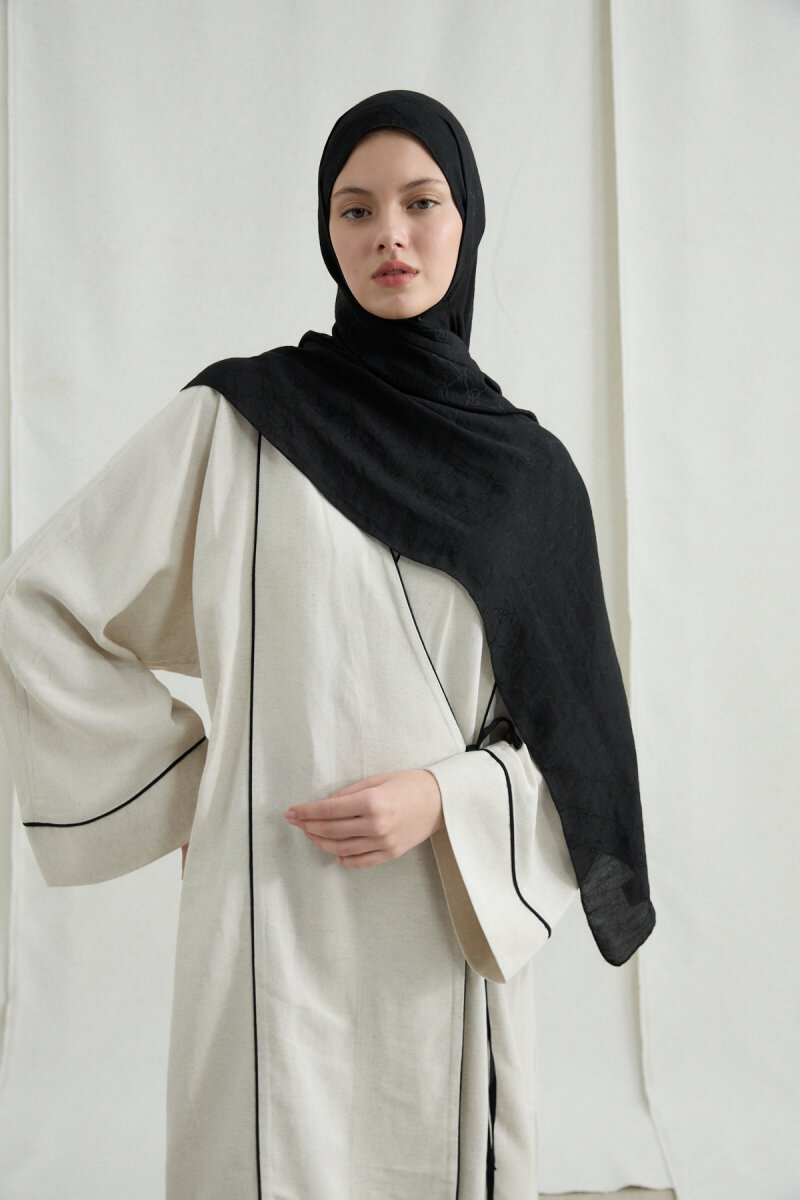 İtalyan Jakar Şal Monogram Desen - Siyah - 1