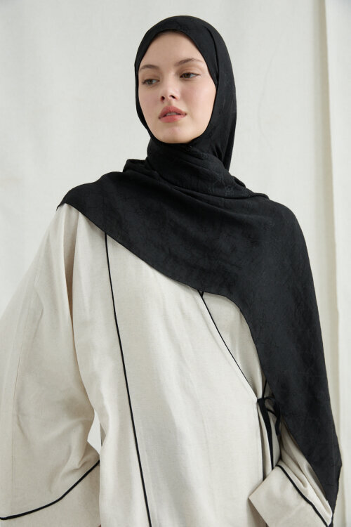 İtalyan Jakar Şal Monogram Desen - Siyah - Camellia Scarfs (1)