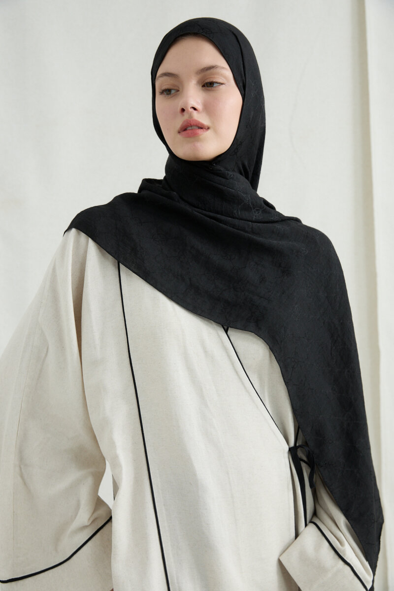 İtalyan Jakar Şal Monogram Desen - Siyah - 2