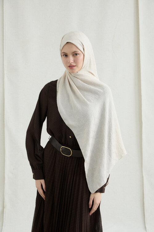 İtalyan Jakar Şal Monogram Desen - Taş - Camellia Scarfs