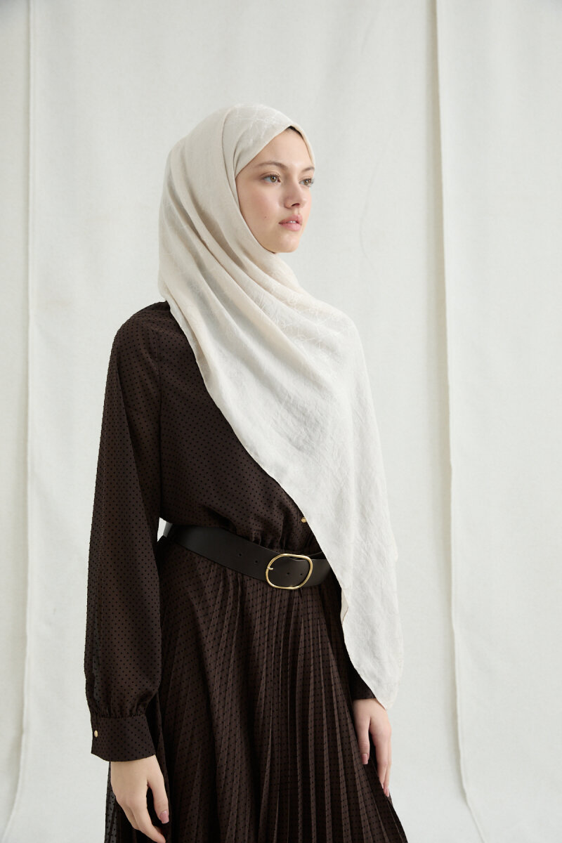 İtalyan Jakar Şal Monogram Desen - Taş - 3