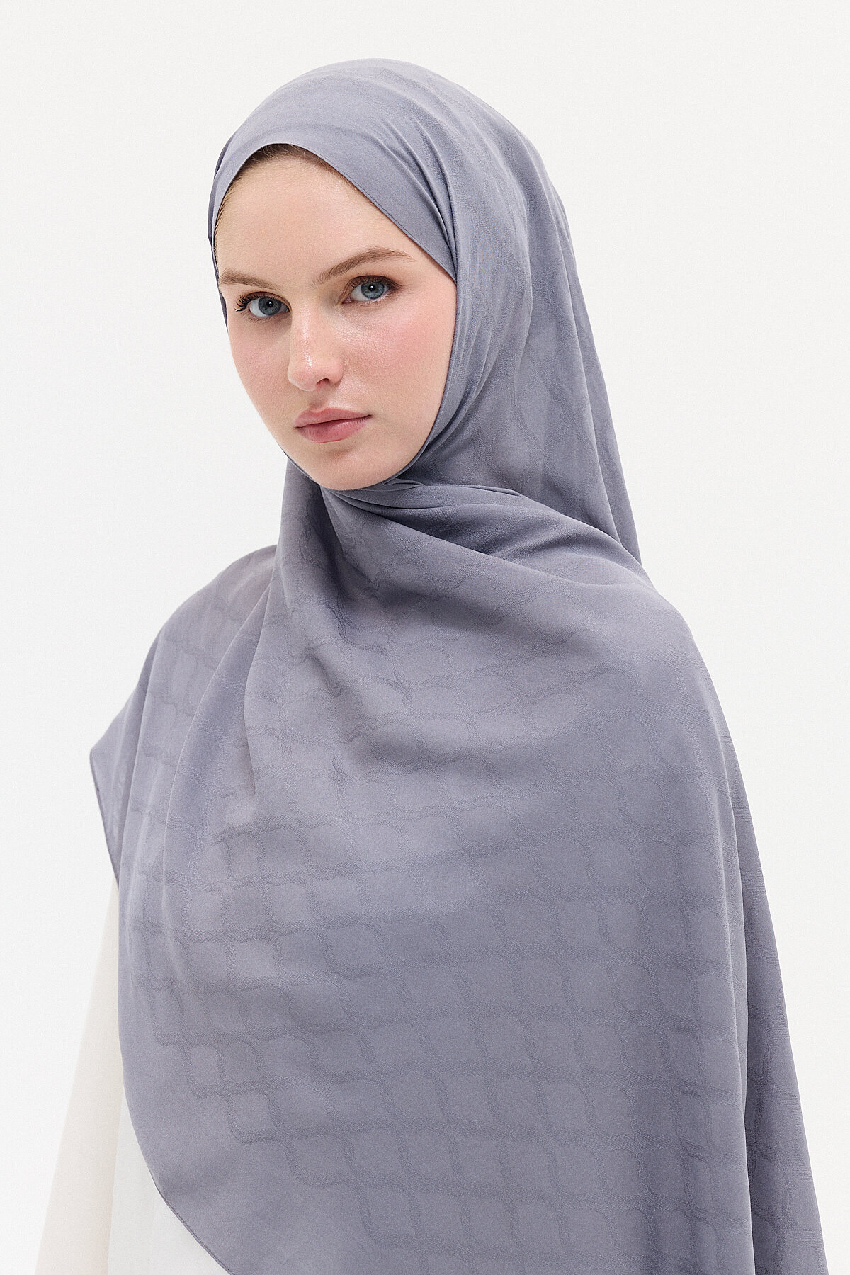 Jakar Rami Şal Baklava Desen - Gri - Camellia Scarfs (1)