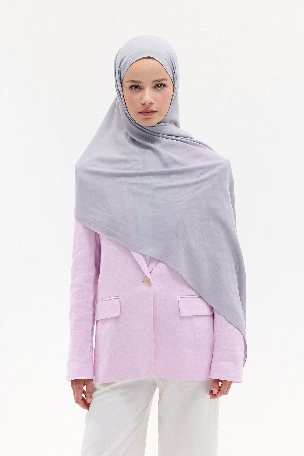 Jakar Rami Şal Baklava Desen - Gümüş - Camellia Scarfs