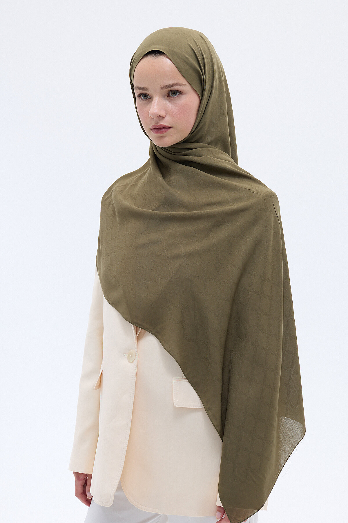 Jakar Rami Şal Baklava Desen - Haki - Camellia Scarfs