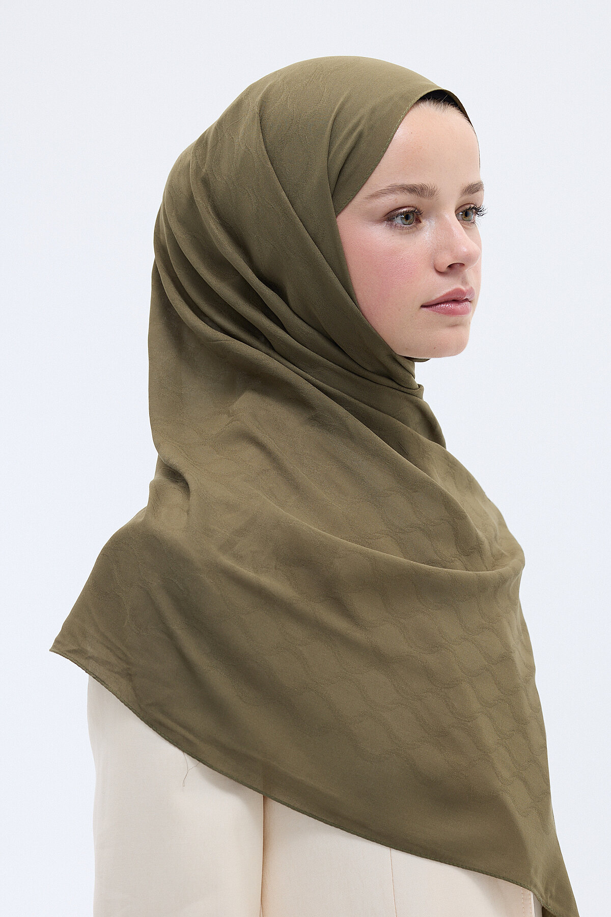 Jakar Rami Şal Baklava Desen - Haki - Camellia Scarfs (1)
