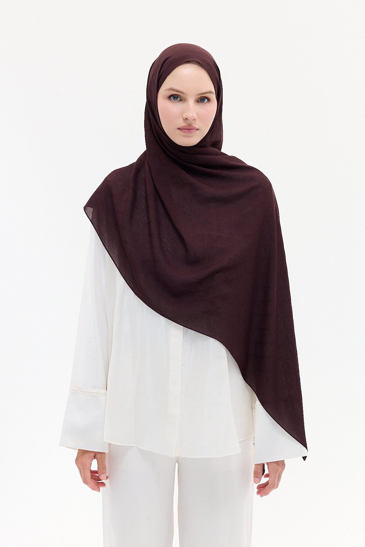 Jakar Rami Şal Baklava Desen - Kahve - Camellia Scarfs