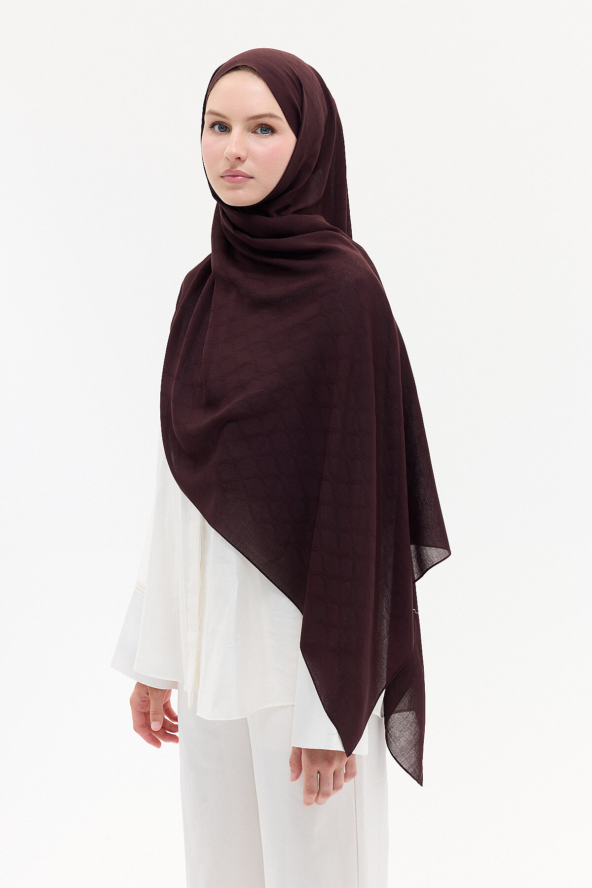 Jakar Rami Şal Baklava Desen - Kahve - Camellia Scarfs (1)