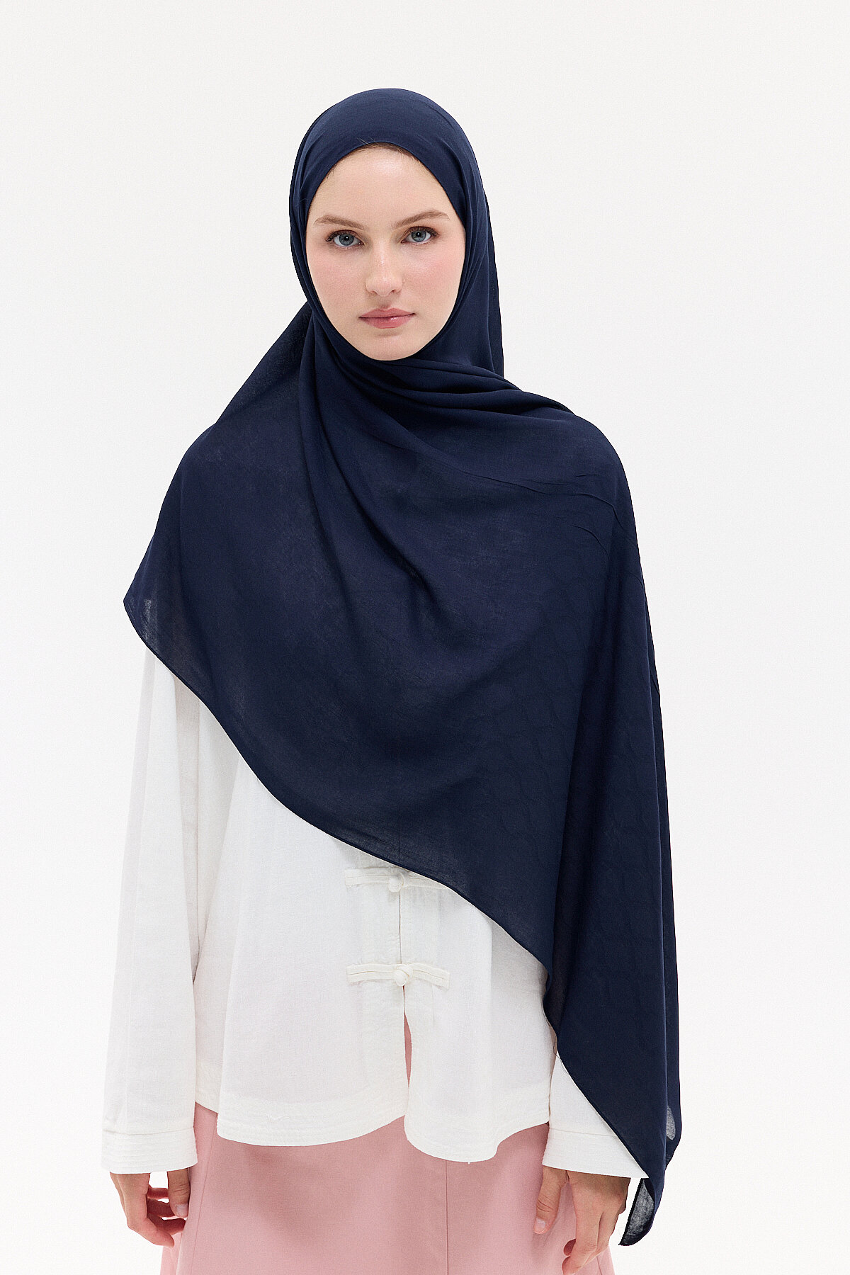 Jakar Rami Şal Baklava Desen - Lacivert - Camellia Scarfs