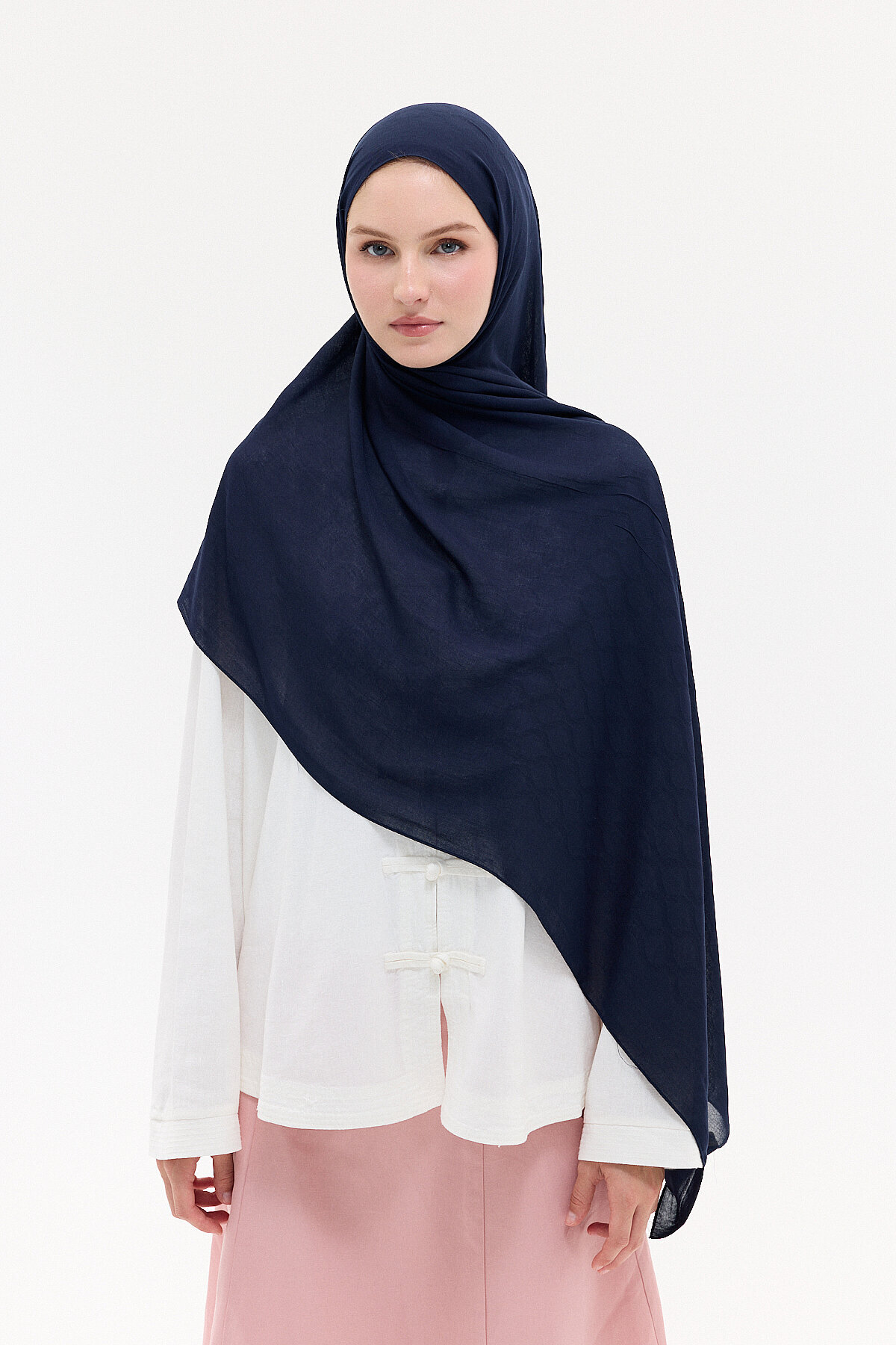 Jakar Rami Şal Baklava Desen - Lacivert - Camellia Scarfs (1)