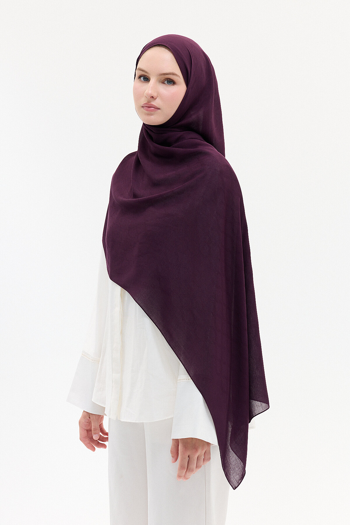Jakar Rami Şal Baklava Desen - Mürdüm - Camellia Scarfs (1)