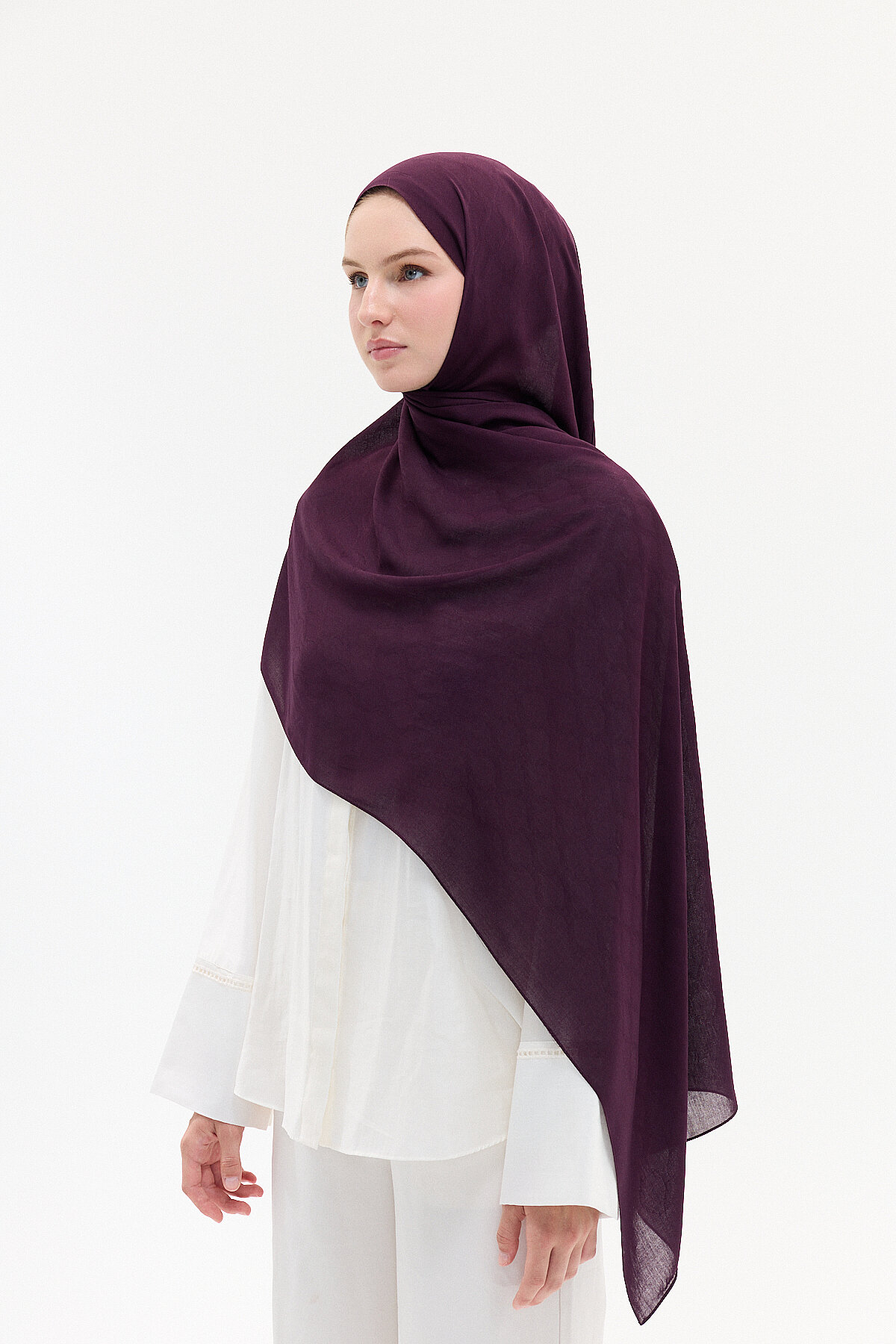 Jakar Rami Şal Baklava Desen - Mürdüm - Camellia Scarfs