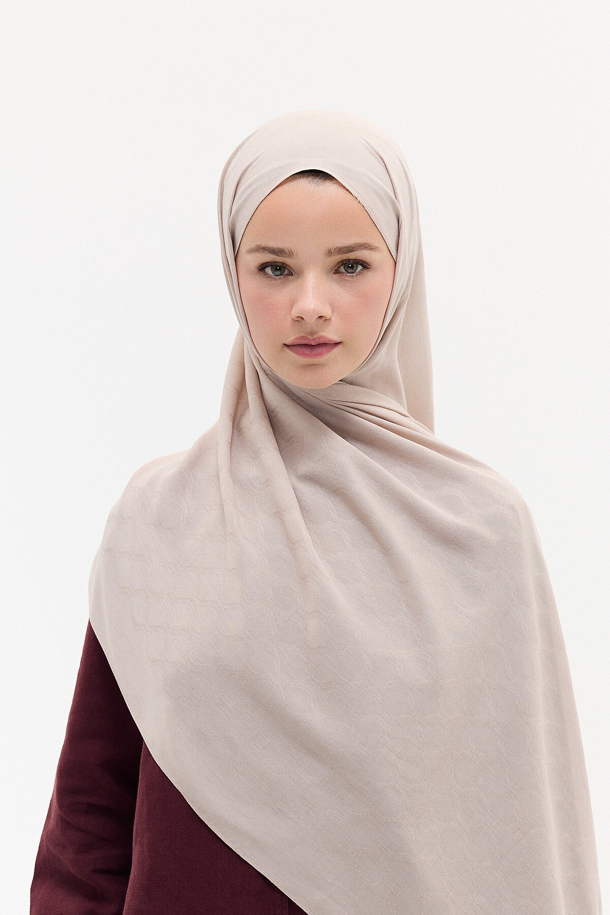 Jakar Rami Şal Baklava Desen - Vizon - Camellia Scarfs (1)