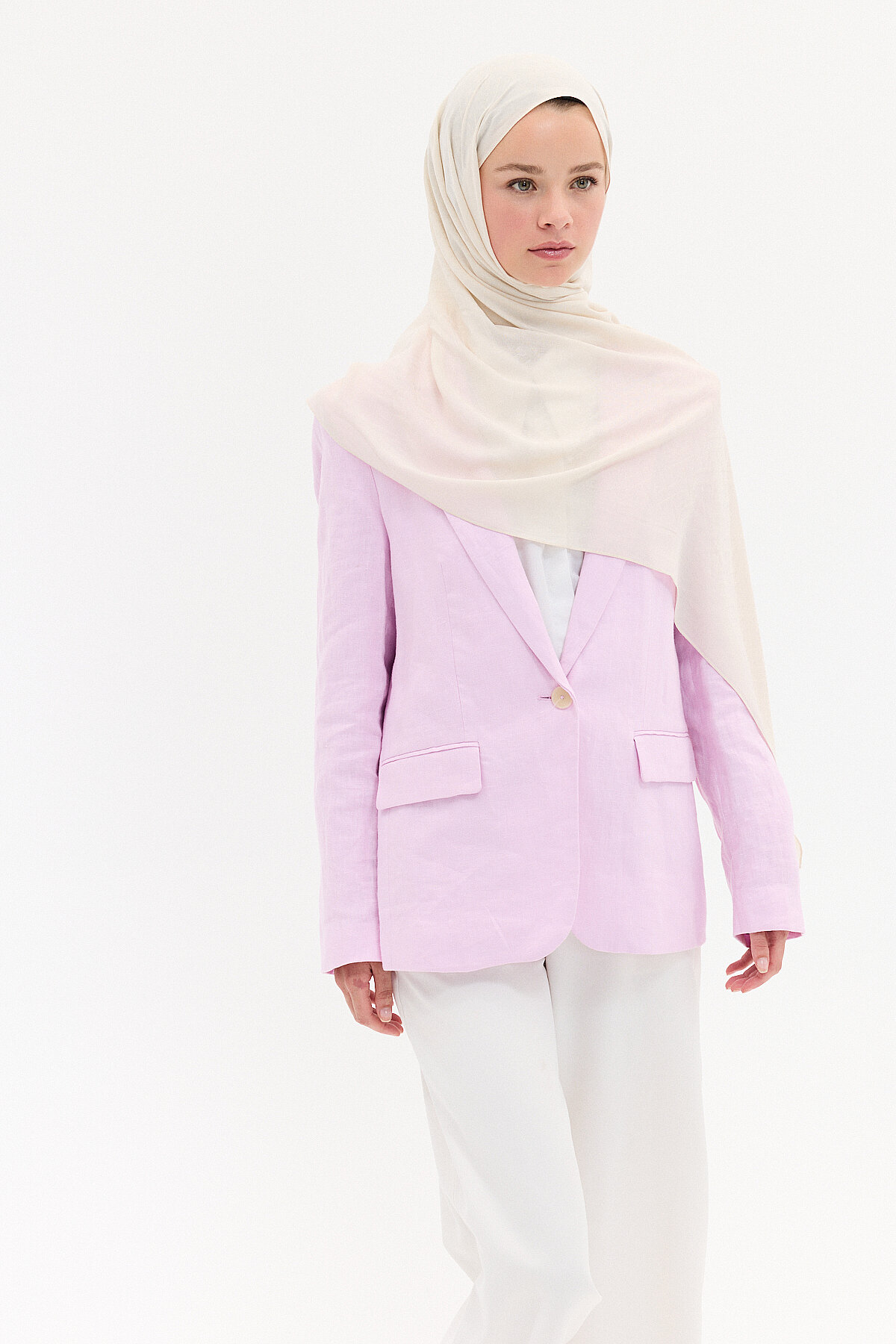Jakar Rami Şal Labirent Desen - Bej - Camellia Scarfs (1)