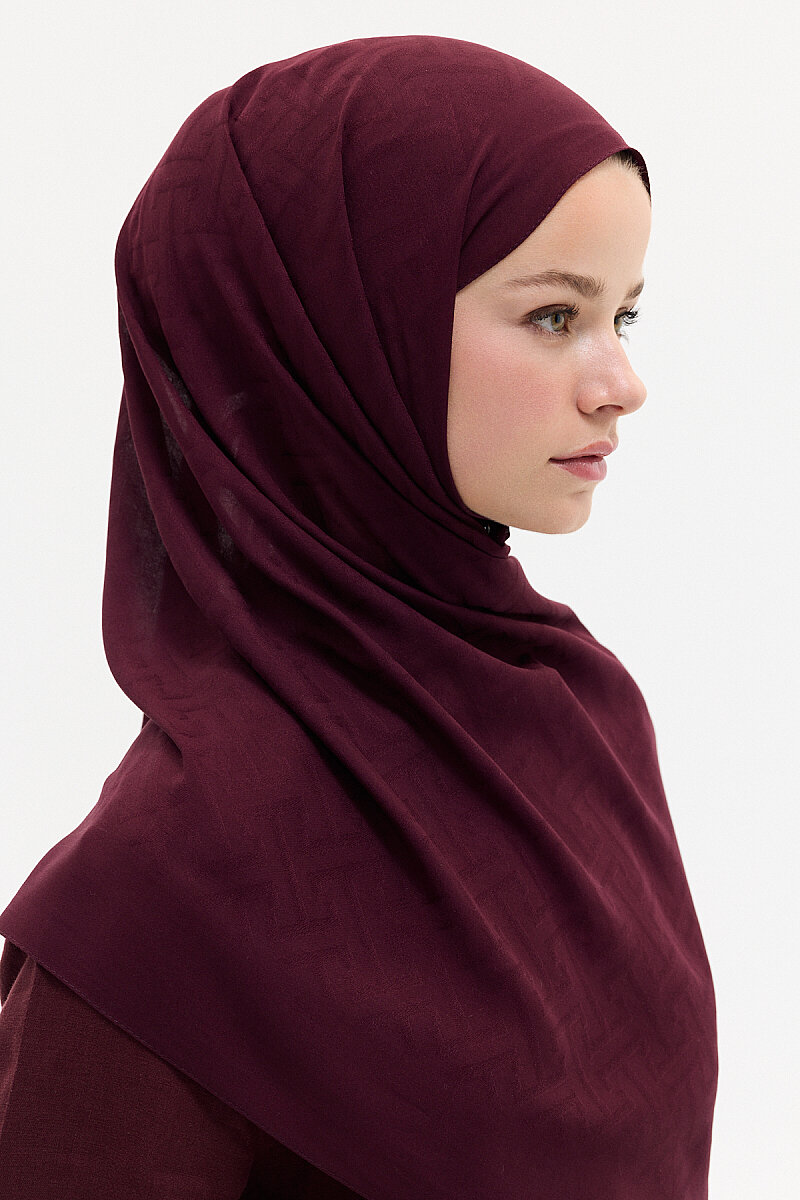 Jakar Rami Şal Labirent Desen - Bordo - 3