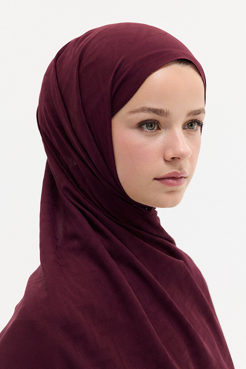 Jakar Rami Şal Labirent Desen - Bordo - 4