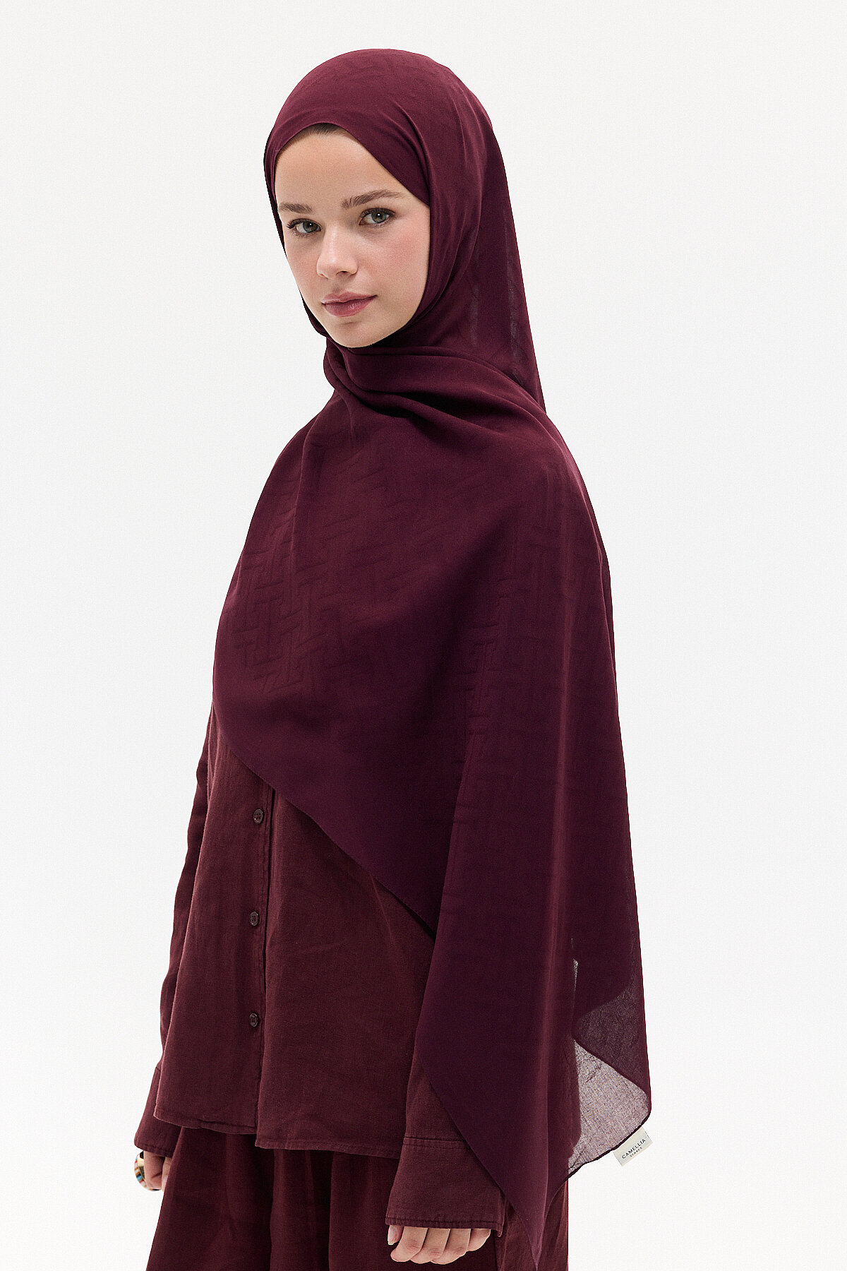 Jakar Rami Şal Labirent Desen - Bordo - Camellia Scarfs