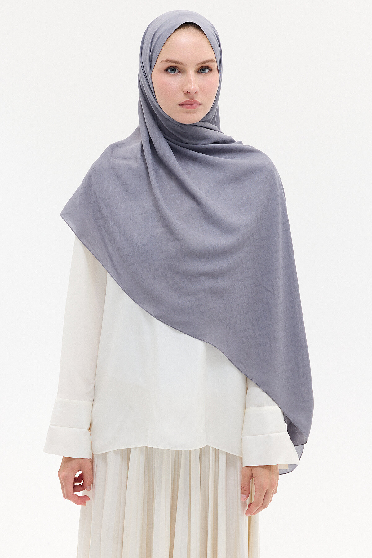 Jakar Rami Şal Labirent Desen - Gri - Camellia Scarfs