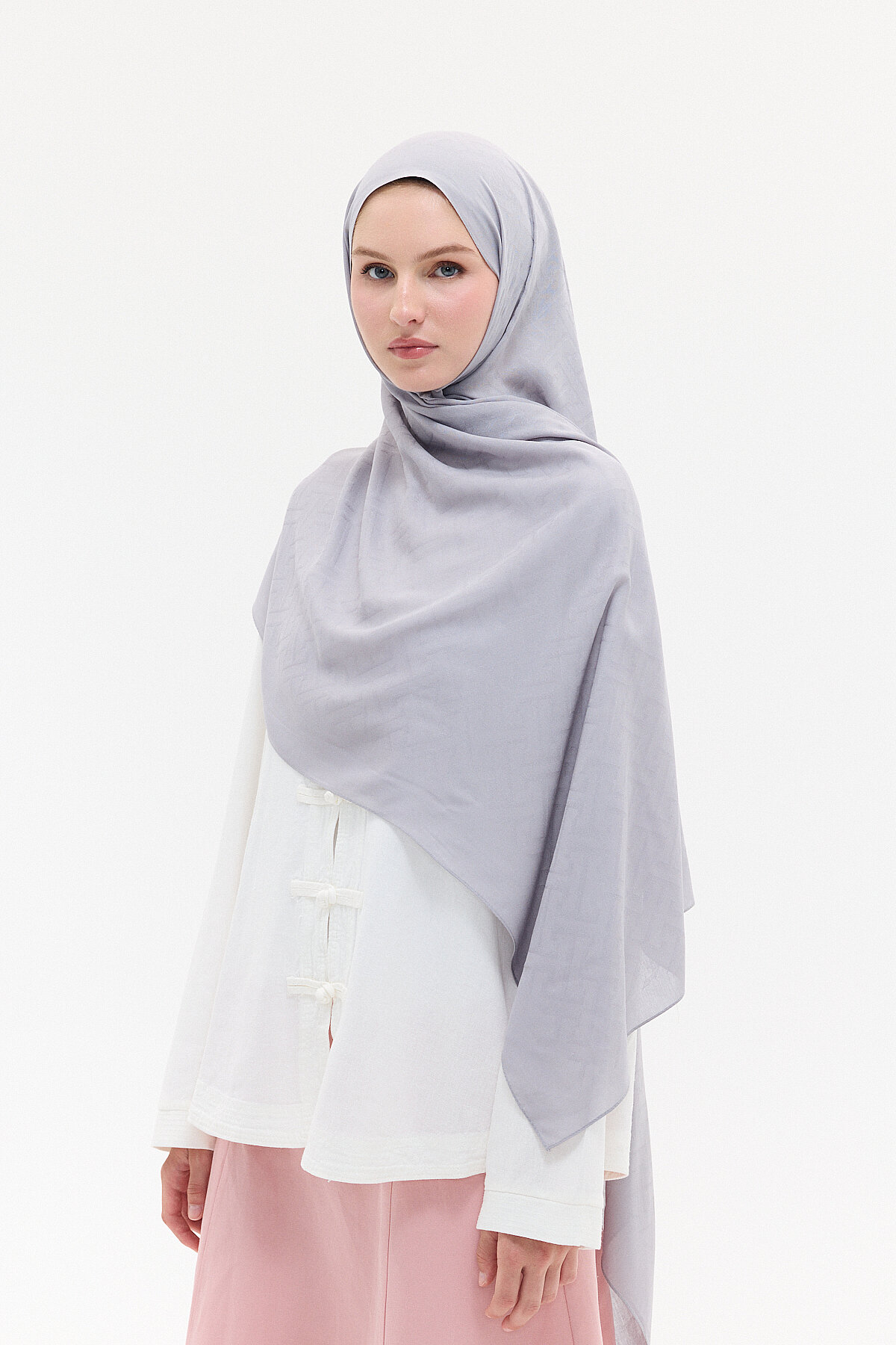Jakar Rami Şal Labirent Desen - Gümüş - Camellia Scarfs (1)