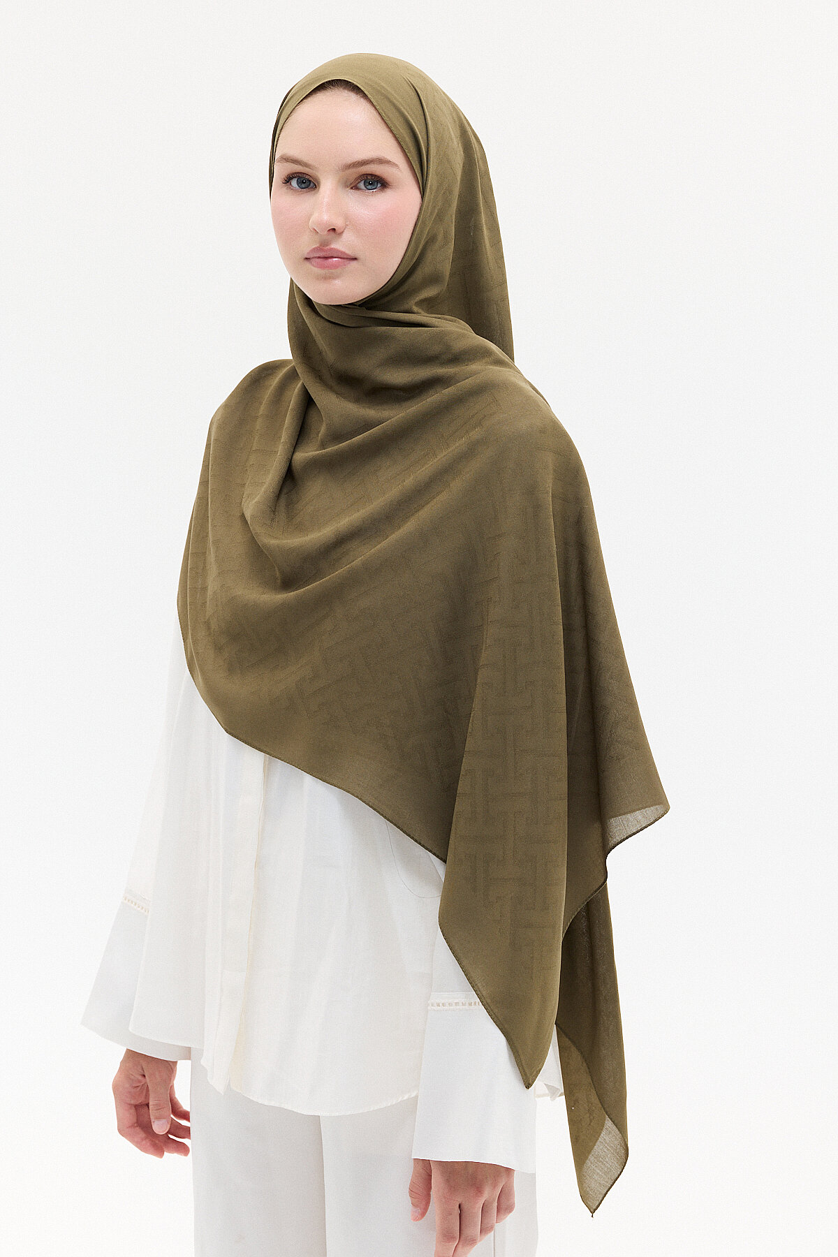Jakar Rami Şal Labirent Desen - Haki - Camellia Scarfs