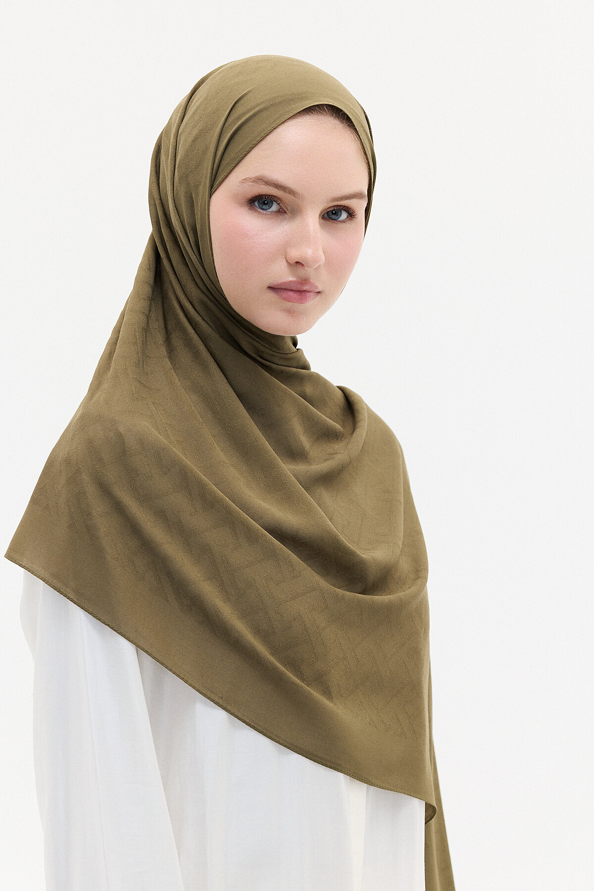 Jakar Rami Şal Labirent Desen - Haki - Camellia Scarfs (1)