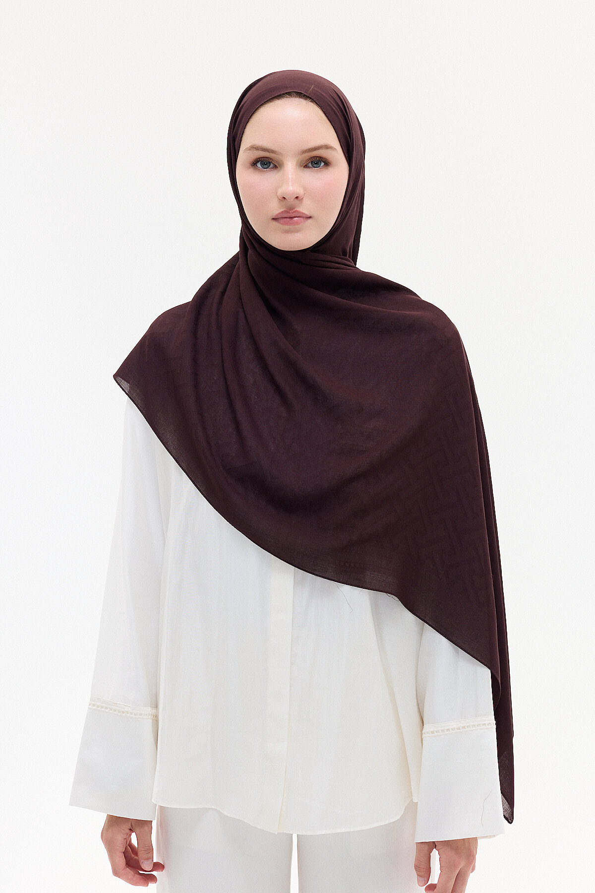 Jakar Rami Şal Labirent Desen - Kahve - Camellia Scarfs