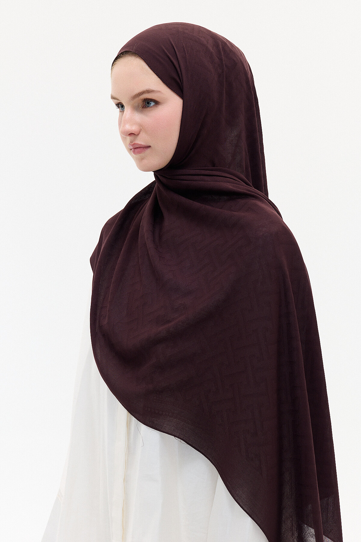 Jakar Rami Şal Labirent Desen - Kahve - Camellia Scarfs (1)