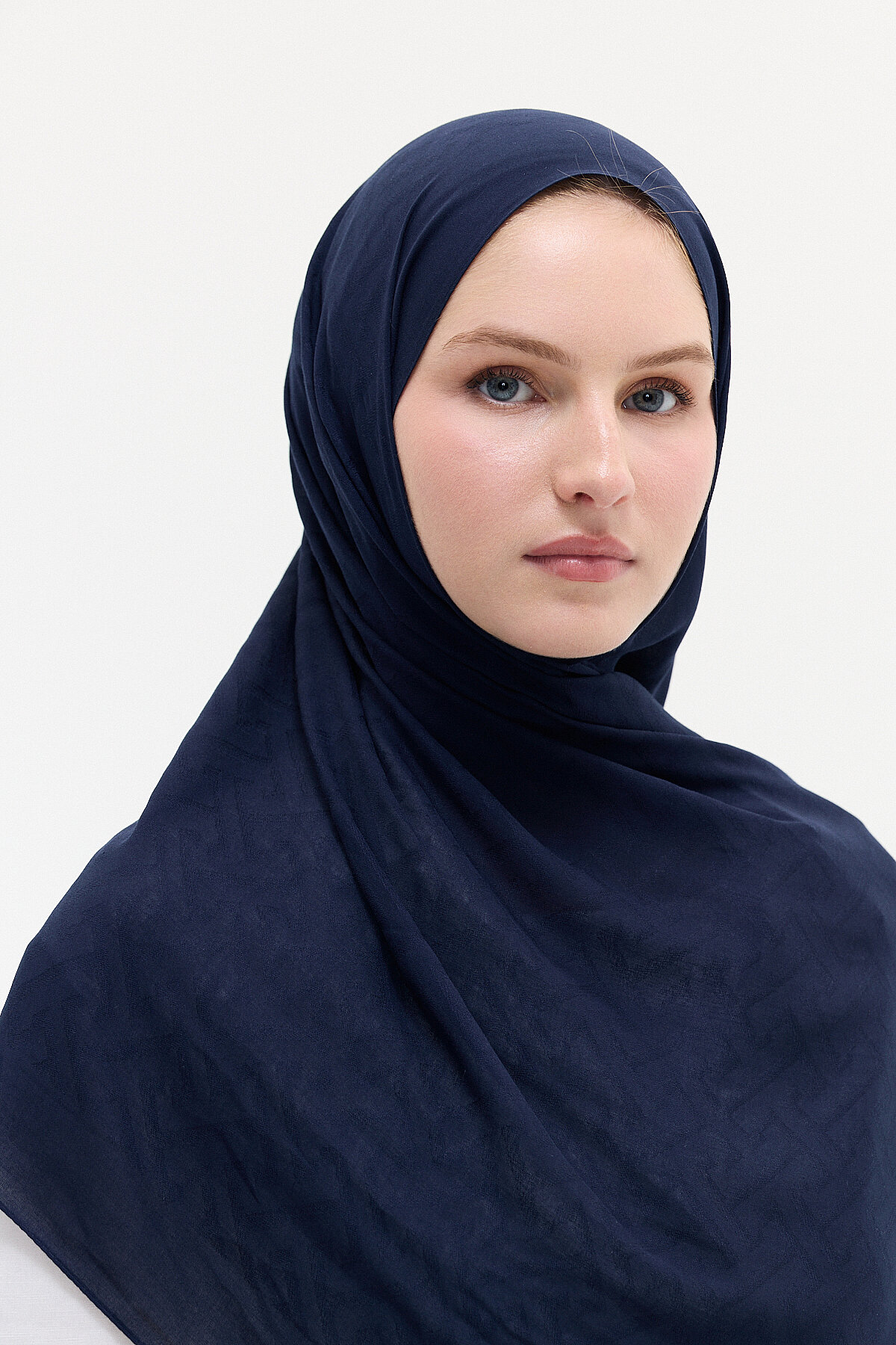 Jakar Rami Şal Labirent Desen - Lacivert - Camellia Scarfs (1)