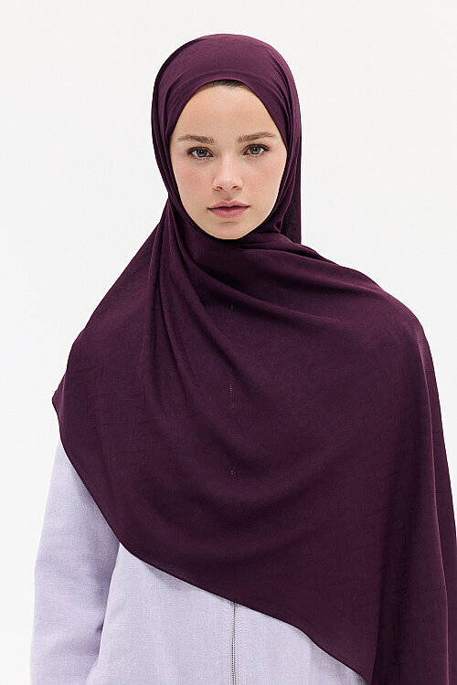 Jakar Rami Şal Labirent Desen - Mürdüm - Camellia Scarfs (1)