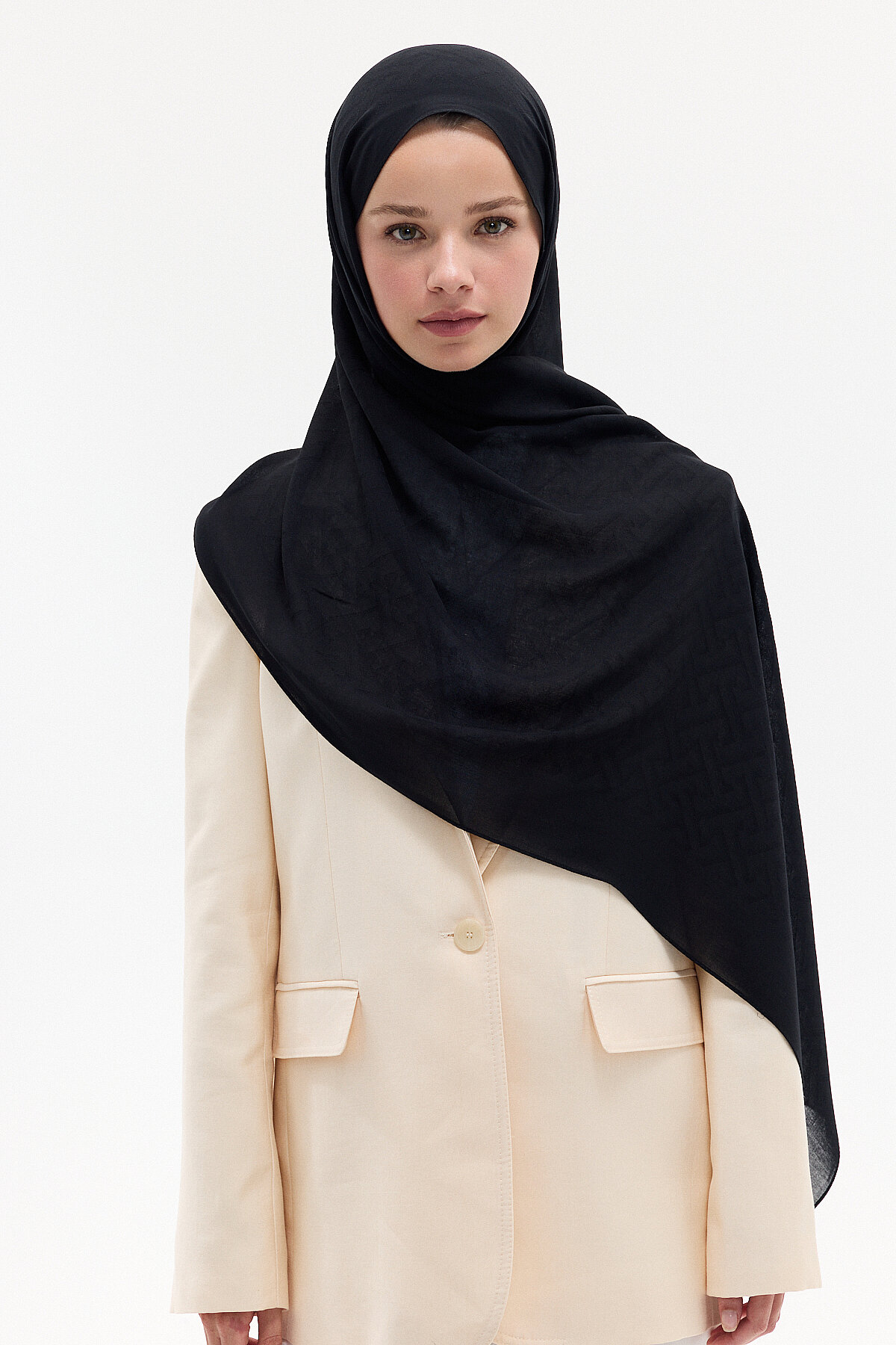 Jakar Rami Şal Labirent Desen - Siyah - Camellia Scarfs