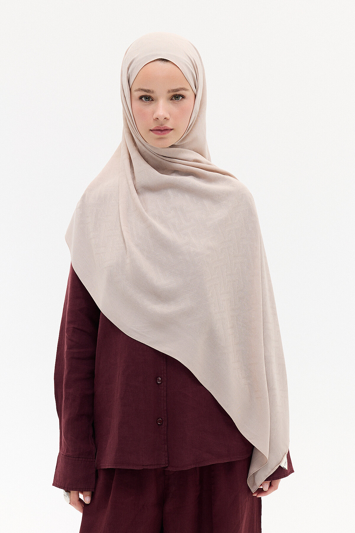 Jakar Rami Şal Labirent Desen - Vizon - Camellia Scarfs
