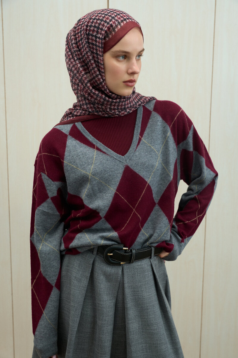 Kazayağı Rami Şal - Bordo - 4