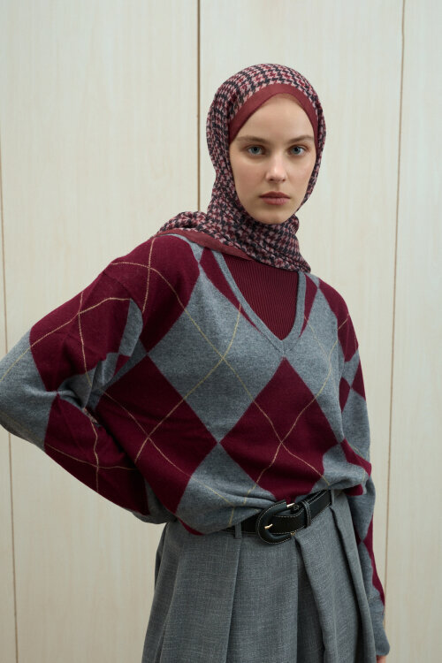 Kazayağı Rami Şal - Bordo 