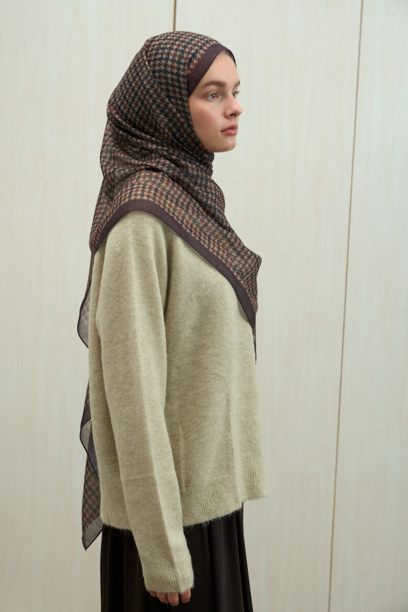 Kazayağı Rami Şal - Kahve - 4