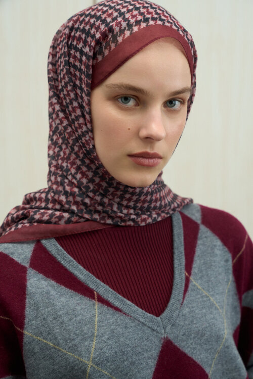 Kazayağı Soft Pamuk Şal - Bordo - Camellia Scarfs (1)