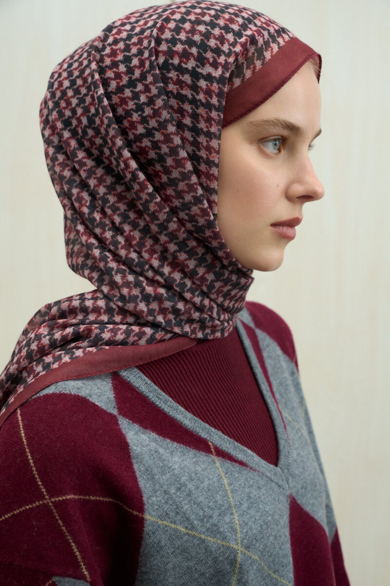 Kazayağı Soft Pamuk Şal - Bordo - 3