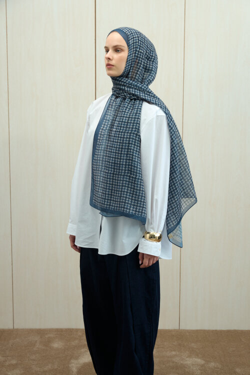 Kazayağı Soft Pamuk Şal - İndigo - Camellia Scarfs (1)