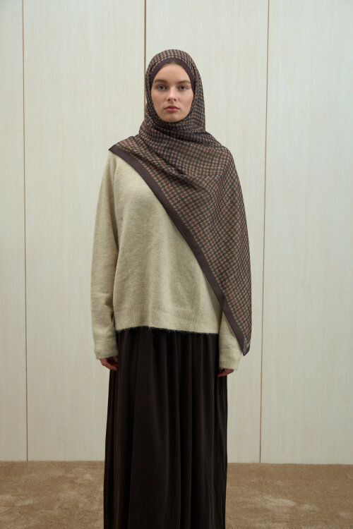 Kazayağı Soft pamuk Şal - Kahve - Camellia Scarfs (1)