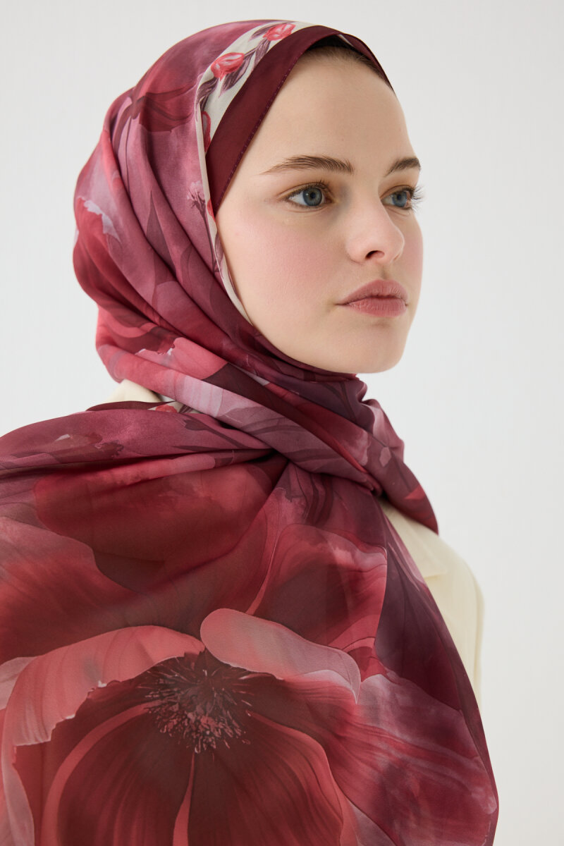 Larissa İpek Krep Şal - Bordo - 4