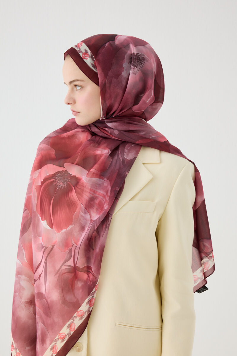 Larissa İpek Krep Şal - Bordo - 3