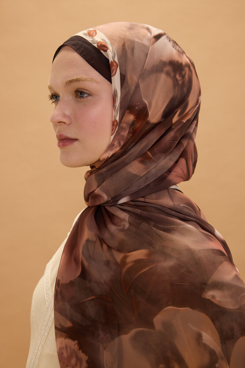 Larissa İpek Krep Şal - Koyu Kahve - 4