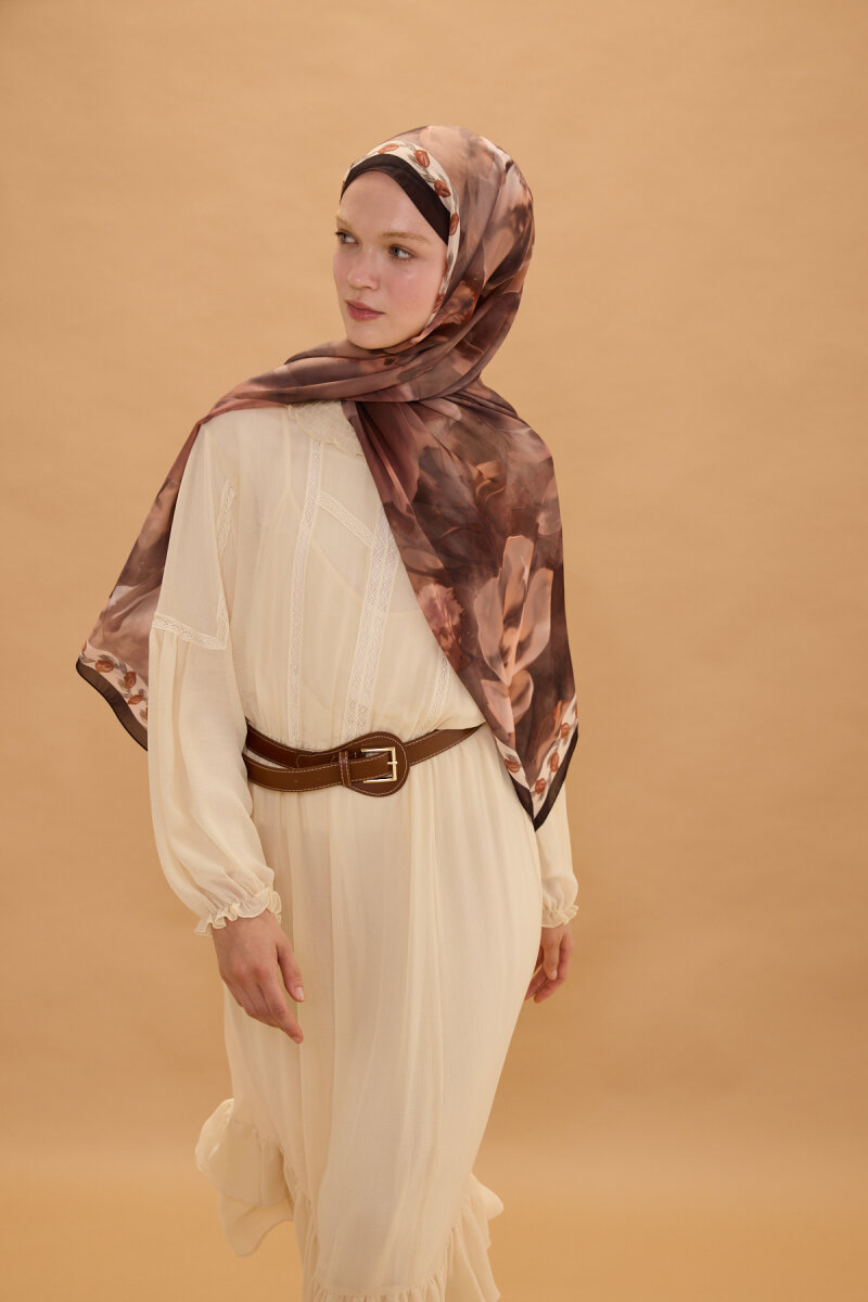 Larissa İpek Krep Şal - Koyu Kahve - 2