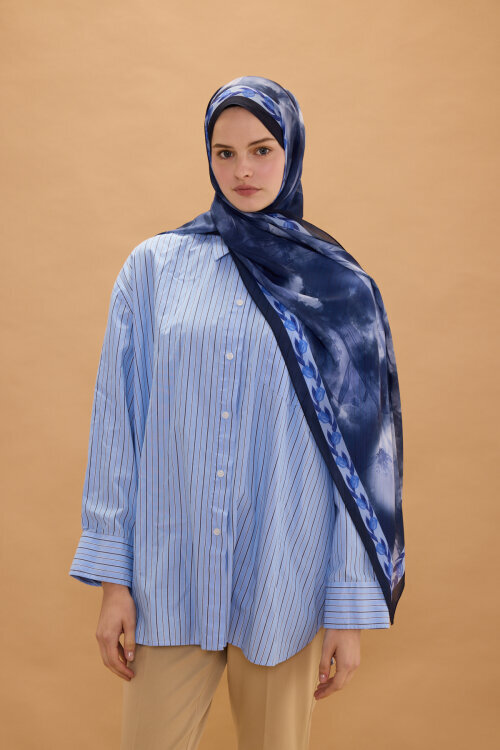 Larissa İpek Krep Şal - Lacivert - Camellia Scarfs