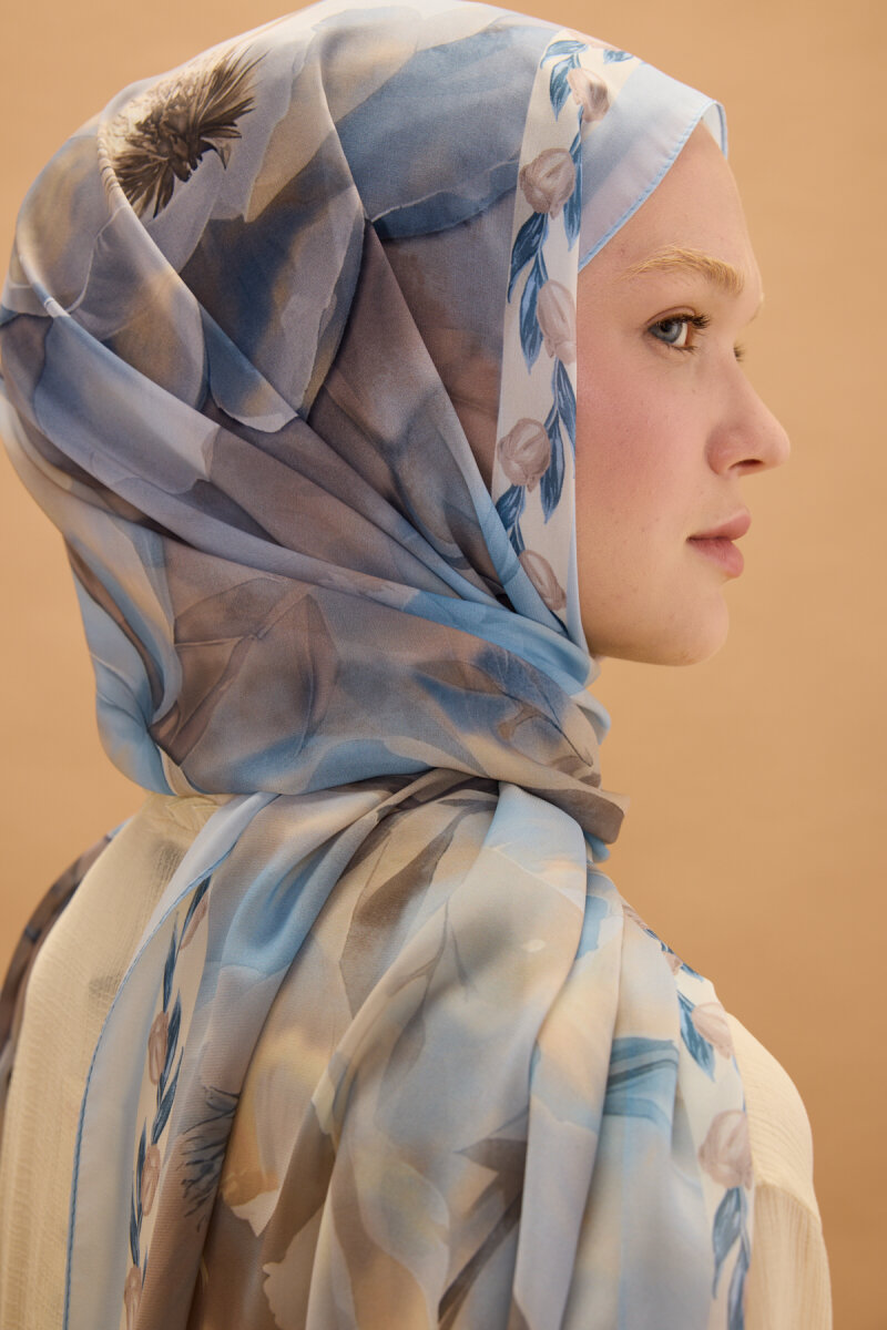 Larissa İpek Krep Şal - Mavi - 3